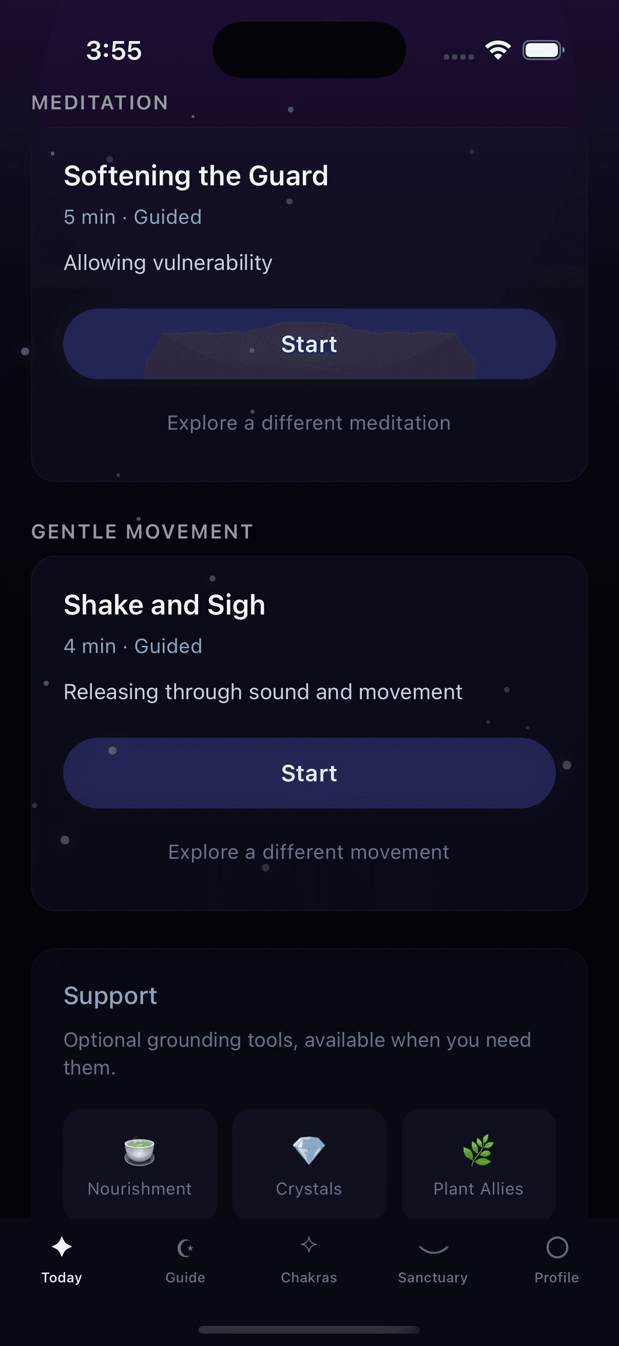 Begin Gently pathway with meditation, movement, and support